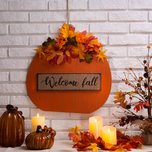Load image into Gallery viewer, 20.28"H Fall Wooden Pumpkin with Floral Standing / Hanging Decor (Two Function)