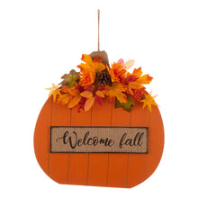 Load image into Gallery viewer, 20.28"H Fall Wooden Pumpkin with Floral Standing / Hanging Decor (Two Function)