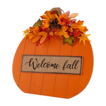 Load image into Gallery viewer, 20.28"H Fall Wooden Pumpkin with Floral Standing / Hanging Decor (Two Function)