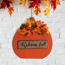 Load image into Gallery viewer, 20.28"H Fall Wooden Pumpkin with Floral Standing / Hanging Decor (Two Function)