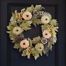 Load image into Gallery viewer, 22"D Pumpkin Wreath with Green Leaf and Berries