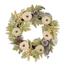 Load image into Gallery viewer, 22"D Pumpkin Wreath with Green Leaf and Berries