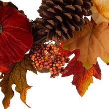 Load image into Gallery viewer, 22"D Blooming Magnolia Wreath with Velvet Pumpkin and Pinecone