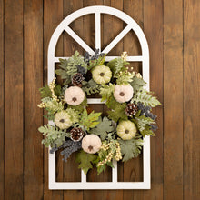 Load image into Gallery viewer, 22"D Pumpkin Wreath with 36"H Wooden Window Frame