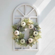 Load image into Gallery viewer, 22"D Pumpkin Wreath with 36"H Wooden Window Frame