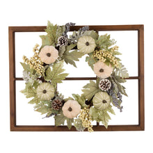 Load image into Gallery viewer, 22"D Pumpkin Wreath with 28"L Wooden Window Frame