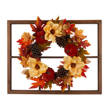 Load image into Gallery viewer, 22"D Blooming Magnolia Wreath with 28"L Wooden Window Frame
