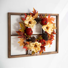 Load image into Gallery viewer, 22"D Blooming Magnolia Wreath with 28"L Wooden Window Frame