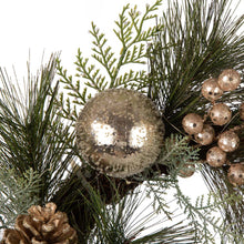 Load image into Gallery viewer, 24"D LED Pre-Lit Greenery Berry Holly Pine cone Silver Ornament Wreath