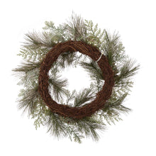 Load image into Gallery viewer, 24"D LED Pre-Lit Greenery Berry Holly Pine cone Silver Ornament Wreath