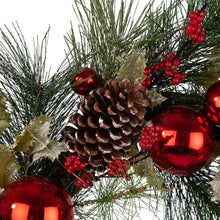 Load image into Gallery viewer, 24“D LED Pre-Lit Greenery Berry Holly Pine cone Red Ornament Wreath