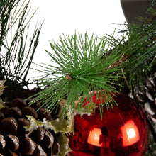 Load image into Gallery viewer, 24“D LED Pre-Lit Greenery Berry Holly Pine cone Red Ornament Wreath