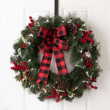 Load image into Gallery viewer, 24"D LED Pre-Lit Greenery Buffalo Bow Berry Holly Pine cone Rattan Ornament Wreath