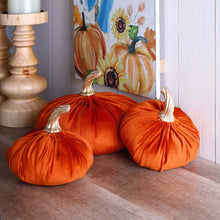 Load image into Gallery viewer, Orange Velvet Pumpkins Decor, Set of 3