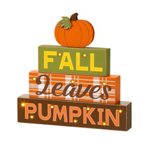 Load image into Gallery viewer, 12"H LED Lighted Fall Wooden Block Word Sign Decor