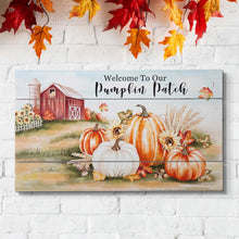 Load image into Gallery viewer, 24"L Fall Wooden "Welcome To Our Pumpkin Patch" Wall Sign Decor