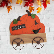 Load image into Gallery viewer, 26.38"H Fall Metal/Wooden Pumpkin Cart Yard Stake/Hanging Decor