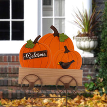 Load image into Gallery viewer, 26.38"H Fall Metal/Wooden Pumpkin Cart Yard Stake/Hanging Decor