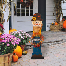 Load image into Gallery viewer, 42"H Fall Wooden Scarecrow Porch Decor with A Lighted Wreath