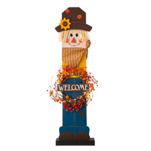 Load image into Gallery viewer, 42"H Fall Wooden Scarecrow Porch Decor with A Lighted Wreath