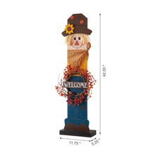 Load image into Gallery viewer, 42"H Fall Wooden Scarecrow Porch Decor with A Lighted Wreath