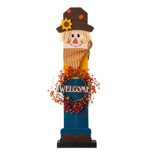 Load image into Gallery viewer, 42"H Fall Wooden Scarecrow Porch Decor with A Lighted Wreath