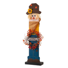Load image into Gallery viewer, 42"H Fall Wooden Scarecrow Porch Decor with A Lighted Wreath