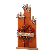 Load image into Gallery viewer, 30"H Fall Lighted Wooden Pumpkin Décor with Wreath