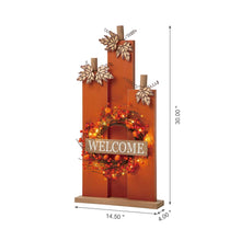 Load image into Gallery viewer, 30"H Fall Lighted Wooden Pumpkin Décor with Wreath