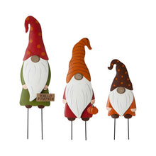 Load image into Gallery viewer, Fall Metal Gnome Family Yard Stake or Wall Décor or Standing Decor, Set of 3 (Three Functions)