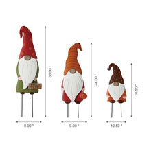 Load image into Gallery viewer, Fall Metal Gnome Family Yard Stake or Wall Décor or Standing Decor, Set of 3 (Three Functions)