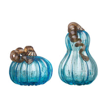 Load image into Gallery viewer, S/2 Blue Glass Pumpkin Decor