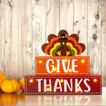Load image into Gallery viewer, 11.81"L Thanksgiving Wooden Lighted Turkey/Word Block Table Decor