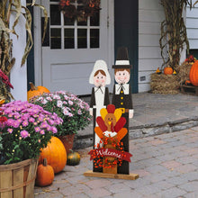 Load image into Gallery viewer, 36"H Thanksgiving Wooden Pilgrim Couple Poch Décor