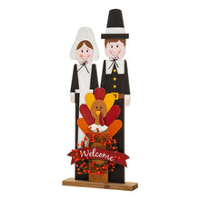 Load image into Gallery viewer, 36"H Thanksgiving Wooden Pilgrim Couple Poch Décor