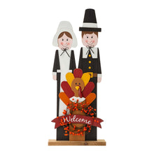 Load image into Gallery viewer, 36"H Thanksgiving Wooden Pilgrim Couple Poch Décor