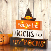 Load image into Gallery viewer, 11.54"H Halloween Wooden Lighted Witch/Word Block Table Decor