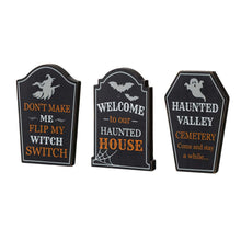Load image into Gallery viewer, 7"H Halloween Wooden Tombstone Table Sign Decor, Set of 3