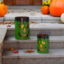 Load image into Gallery viewer, Green Halloween Metal Cutout Frankenstein Face Bucket, Set of 2