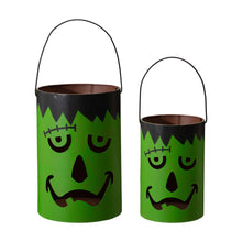 Load image into Gallery viewer, Green Halloween Metal Cutout Frankenstein Face Bucket, Set of 2