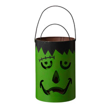 Load image into Gallery viewer, Green Halloween Metal Cutout Frankenstein Face Bucket, Set of 2
