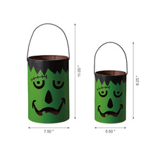 Load image into Gallery viewer, Green Halloween Metal Cutout Frankenstein Face Bucket, Set of 2