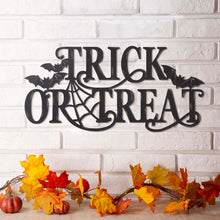 Load image into Gallery viewer, 24"L Halloween Metal "TRICK OR TREAT" Wall Sign