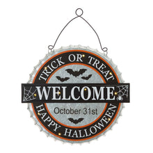 Load image into Gallery viewer, 14"L Lighted Halloween WELCOME Metal Bottle Cap Wall Sign