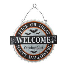 Load image into Gallery viewer, 14"L Lighted Halloween WELCOME Metal Bottle Cap Wall Sign