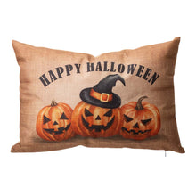 Load image into Gallery viewer, 18"L Faux Burlap HAPPY HALLOWEEN Pumpkin Pillow