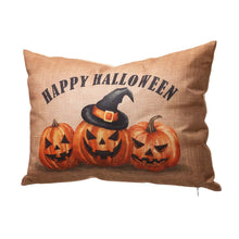 Load image into Gallery viewer, 18"L Faux Burlap HAPPY HALLOWEEN Pumpkin Pillow