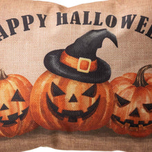 Load image into Gallery viewer, 18"L Faux Burlap HAPPY HALLOWEEN Pumpkin Pillow