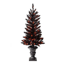 Load image into Gallery viewer, 4 ft Lighted Black PVC Tips Porch Tree With 100 Orange LED Lights