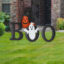 Load image into Gallery viewer, 30"H Halloween Metal Ghost BOO Yard Stake or Hanging Decor, Set of 3 (Two Functions)